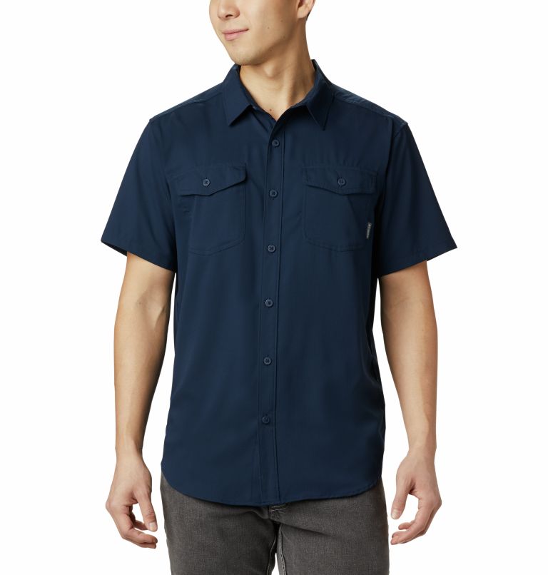Camicia a maniche corte in tinta unita Utilizer II da uomo, Color: Collegiate Navy, image 1
