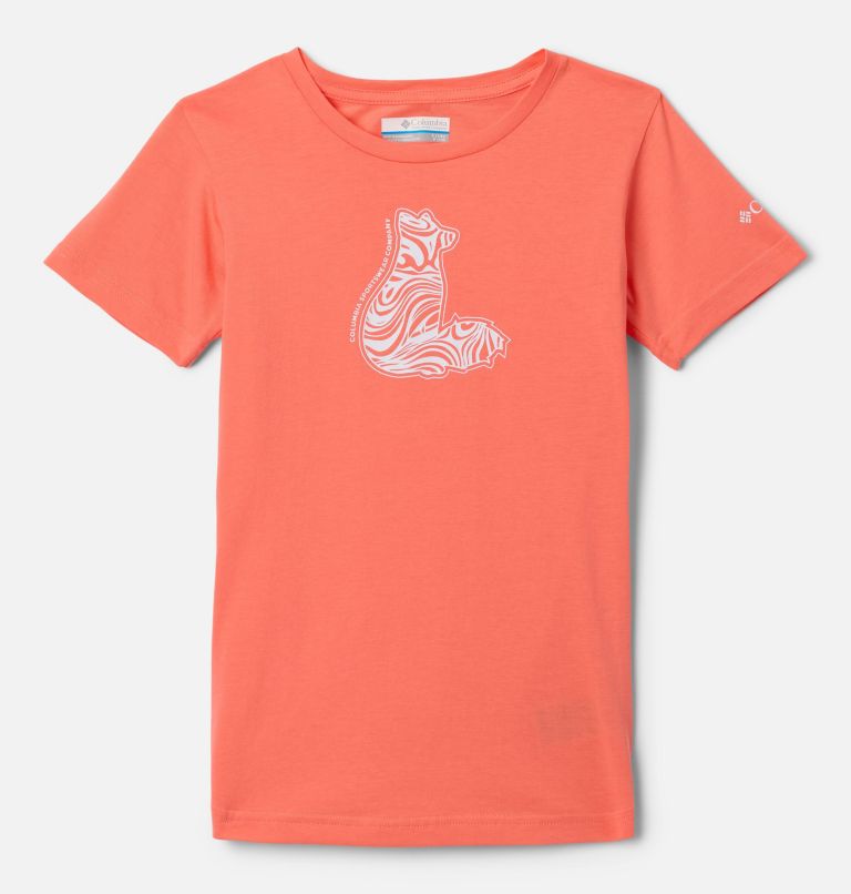 Girls’ Mission Lake Graphic Casual Cotton T-Shirt, Color: Hot Coral, Foxy Swirl, image 1