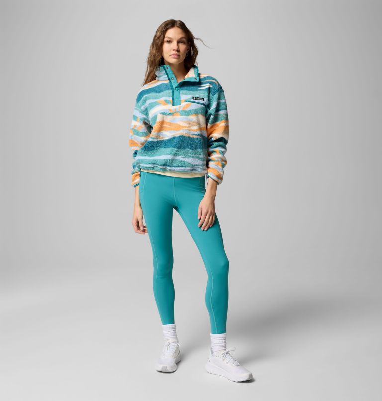 Women's Helvetia II Cropped Sherpa Half Snap Printed Fleece, Color: Teal Rogue Valley, image 7